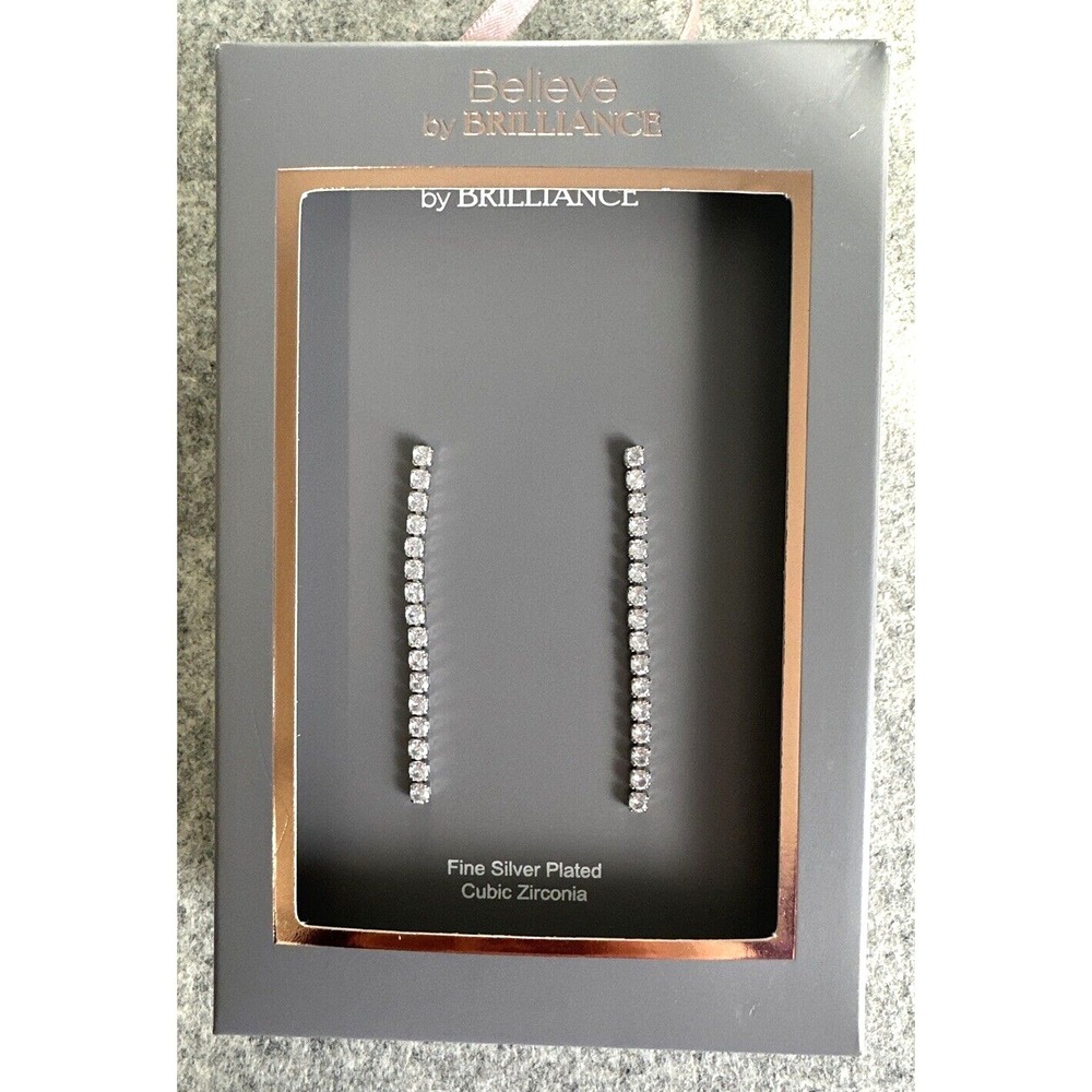Believe by Brilliance Silver Plated Cubic Zirconia Drop Dangle Earrings Line - Picture 1 of 11